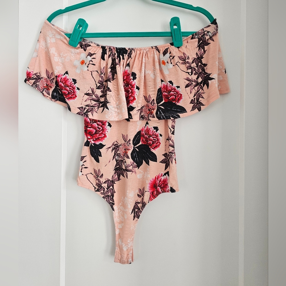 Floral Off Shoulder Peach Bodysuit